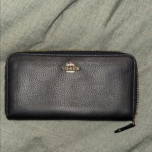 Coach Black Pebbled Leather Zip Wallet